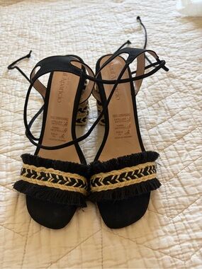 Colombian Unworn Black Braided Fringe Espadrille Sandals